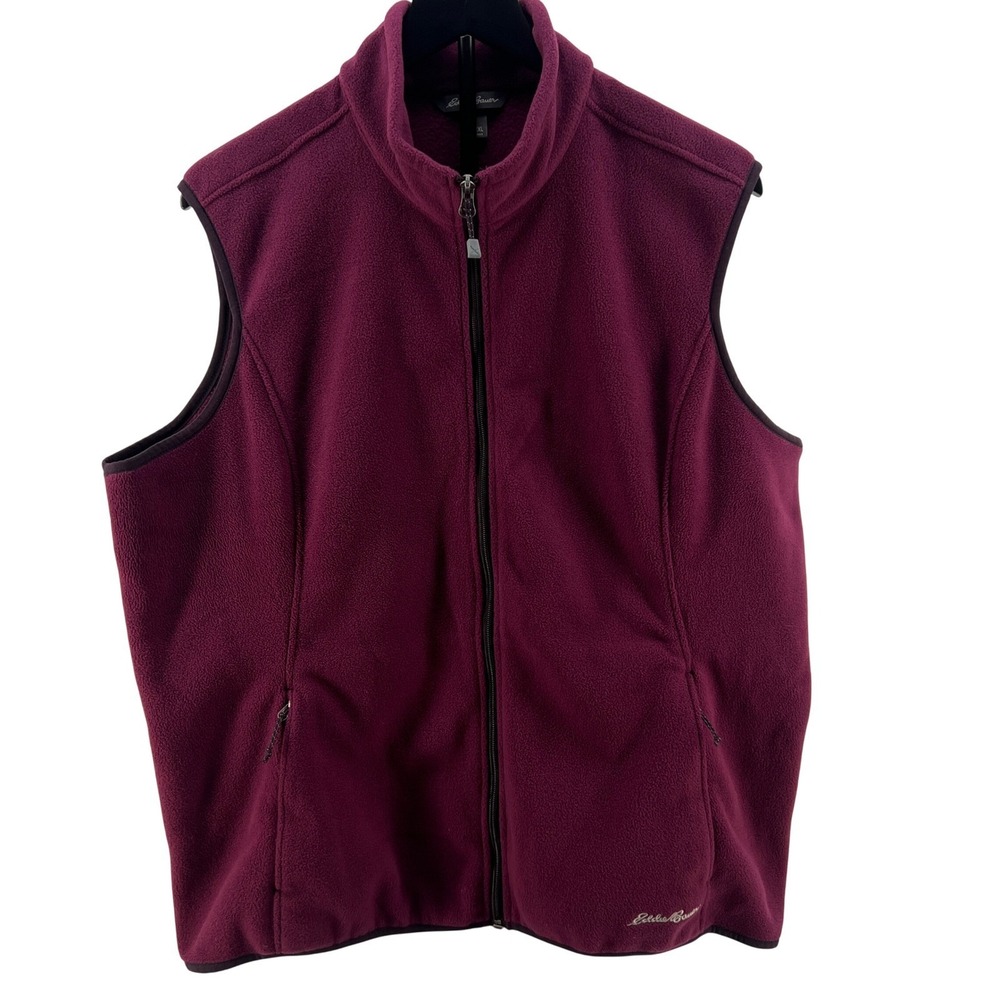 Eddie Bauer Womens Burgundy Fleece Vest Full Zip Stand Collar Layering Size 2XL‎